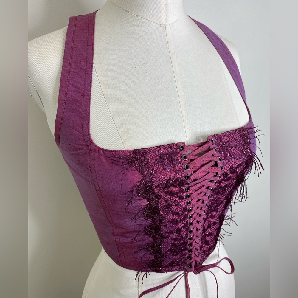 100% DUPIONI SILK LACE UP FRONT CORSET VEST!